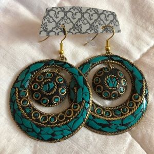 Beautiful large turquoise round earrings